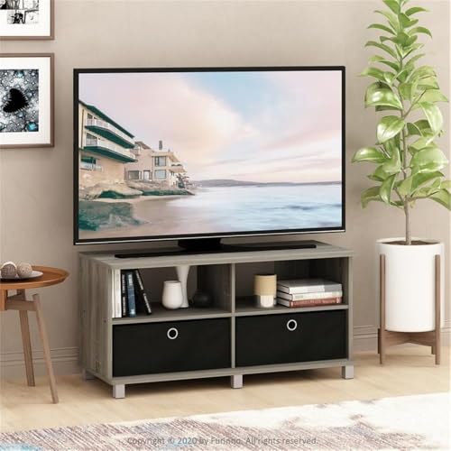 Furinno Andrey Entertainment Center with Bin Drawers, French Oak Grey/Black - image 2