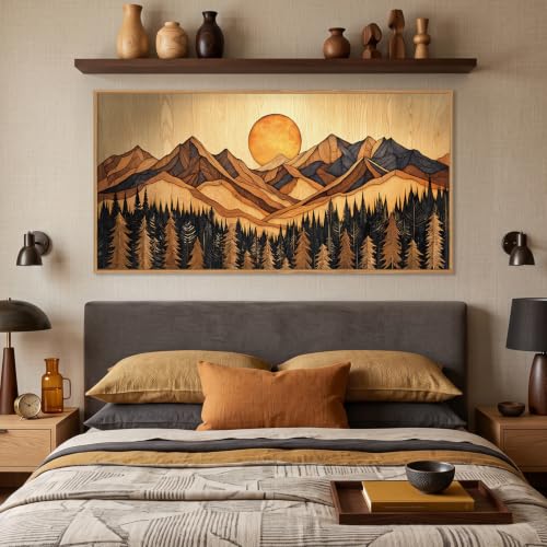 Ausril Boho Mountain Woodcut Framed Canvas Wall Art Set -20"x40" by Ausril - Used condition - Image 4