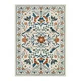 Moynesa Boho Birds Area Rug 5x7 Washable Rug, Floral Carpet for Living Room Low-Pile Soft Bedroom Rugs, Jungle Animal Beige Dining Room Rug Indoor Non-Slip Floor Carpet for Playroom