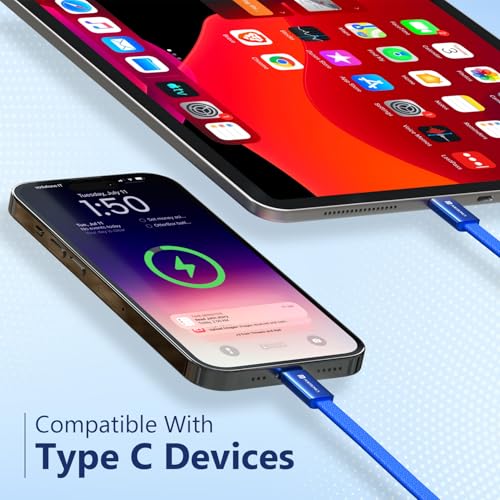 Image of Portronics Flatro 60W Flat Design fast Charging Type C Cable, Strong Nylon Braided, Data Sync, Tangle Free Flat Design, Durable Aluminium Connector, Compatible With Type C Devices(Blue)