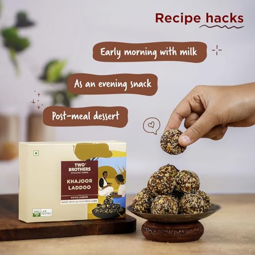 Image of Two Brothers Organic Farms Khajoor Laddoos: Handcrafted with Dates, Dry Fruits, Seeds & A2 Ghee, Sugar-Free, Perfect for Festive Gifting (175g)