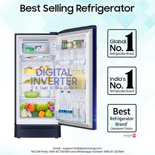 Image of Samsung 189 L, 4 Star, Digital Inverter, Direct-Cool Single Door Refrigerator (RR21H2H24HS /HL, Hydrangea Blue, Base Stand Drawer, Single Touch Defrost, 2026 Model)
