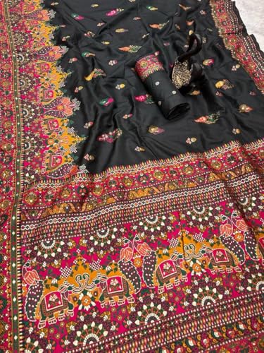 Image of SWORNOF Women's kanjivaram banarasi silk saree for Patola festival Wedding silk with rich pallu Design sarees for women with blouse piece