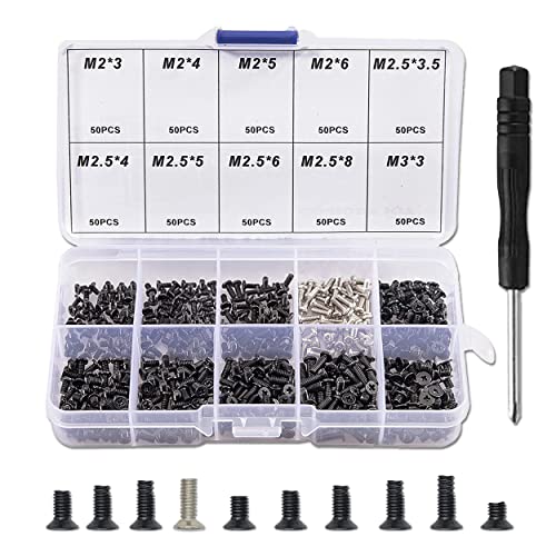 500 Pièces M2 M2.5 M3 Vis Ordinateur Micro Visserie Vis pour Ordinateur Portable, Micro Vis de Réparation Kit de Vis avec Tournevis avec 10 Tailles pour...