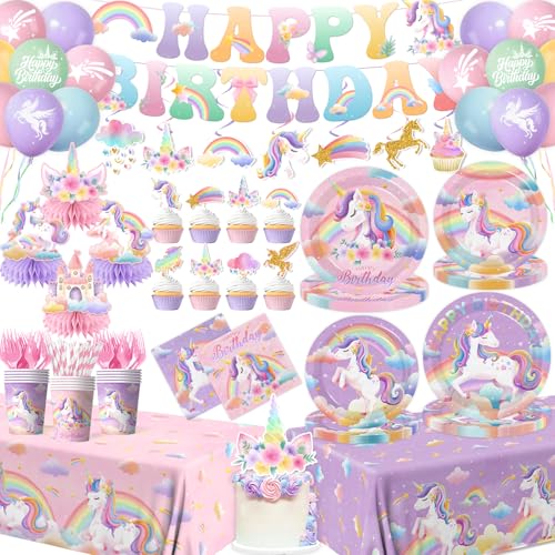 Unicorn Birthday Decorations,189pcs Unicorn Party Decorations Tableware Unicorns Plates and Napkins...