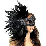 STORM BUY Women Costume Venetian Feather Mardi Gras Masquerade Mask Halloween Cosplay Wedding graduation Party (Black (Medium))