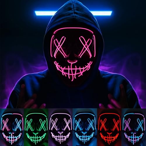 KaTiSeMo Halloween Mask, LED Light up Masks, Halloween The Purge Masks with 3 Lighting Modes,Scary Scream Mask for Festival Cosplay