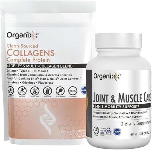 Organixx Péptidos de colágeno en polvo (30 porciones) y cuidado de articulaciones y músculos cúrcuma (60 cápsulas)