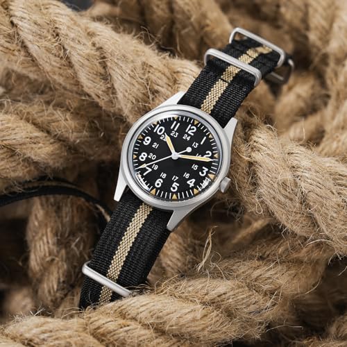 Image of Militado ML05 38mm VH31 Quartz Watch - Domed Sapphire Crystal Field Watch C3 Super Luminous Retro Sweep Wrist Watch for Men 100M Waterproof