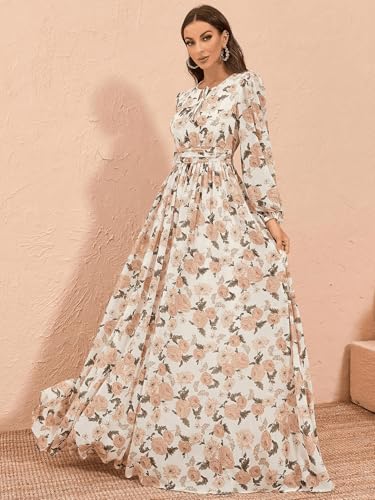 Image of TOLEEN Summer Casual Dresses for Women 2024 Spring Fashion Boho V Neck Long Sleeve Ruffle Floral Print Elegant Maxi Dress