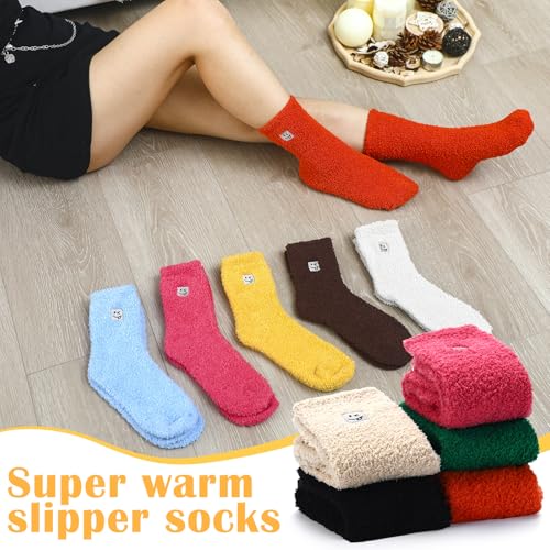 10 Pairs Soft Fuzzy Socks Bulk for Women Cozy Fluffy Sleeping Slipper Sock with Embroidery Pattern Winter Warm Gift4
