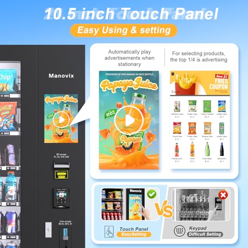 Image of Beverage Snack Combo Commercial Vending Machine for Business with Credit Card Reader & Bill and Coin Acceptor Refrigerated Cold Drink soda with Temp Control Touch Screen