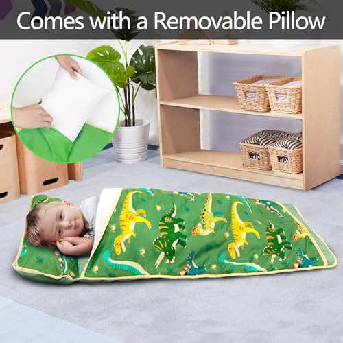 Image of Primlect Toddler Nap Mat, Portable Rolled Sleeping Mat | 51 inchx31 All-in-One Sleeping Bag with Removable Pillow and Soft Blanket, Machine Washable, for Daycare Travel, for Boys Girls