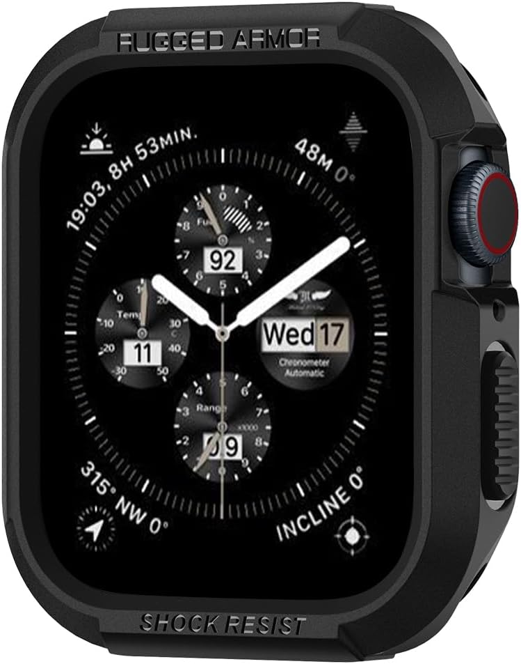 Spigen Rugged Armor Designed for Apple Watch Case Series SE3/9/8/SE2/7/6/SE/5/4 45mm/44mm Durable TPU Cover - Black