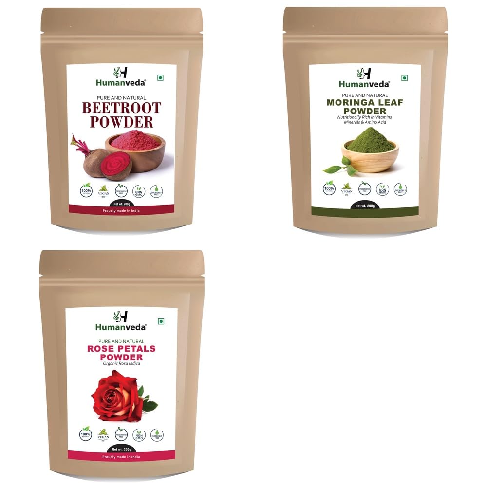 Pure Beetroot Powder, Moringa Powder and Rose Petal Powder Combo Pack for Comprehensive Hair Care and Radiant Glowing Skin Rejuvenation 100% Natural Organic Herbal Fine Powder Face Mask and Scalp N-picture-12
