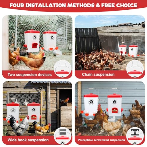 Chicken Feeder and Chicken Waterer Set Automatic Chicken Feeder Hanging Poultry Waterer 3 Gallon with Waterer Nipples and Feeding Ports,Chicken Coop Accessories - Image 6