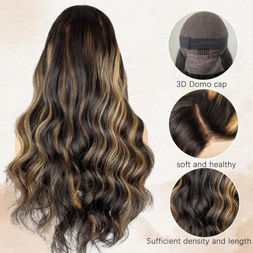 Image of MUZOJET 1B /27 Highlight Ombre Balayage 13x6 Lace Front Wigs Human Hair Black and Blonde HD Transparent Lace Front Wig Human Hair Pre Plucked with Baby Hair for Black Women 180% Density 26 Inch