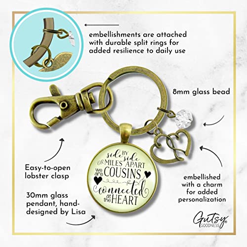 Gutsy Goodness PRKEYW005478 Cousin Keychain Side By Side Long Distance Boho Style Bronze Jewelry For Women Key Ring - Handmade Glass Family Pendant, Double Heart Charm, Gift Package Meaningful Friends Message Card & Box thumb #5