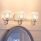 Urban Ambiance Luxury Crystal Bathroom Vanity Light, Medium Size: 7.5" H x 23" W, with French Countr