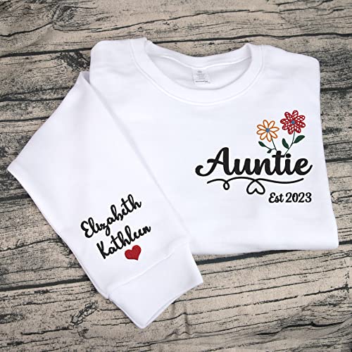Personalized Auntie Sweatshirt, Flower Auntie Sweatshirt for Women, embroirded Sweatshirts, Auntie Gifts from Niece, Auntie Mothers Day3