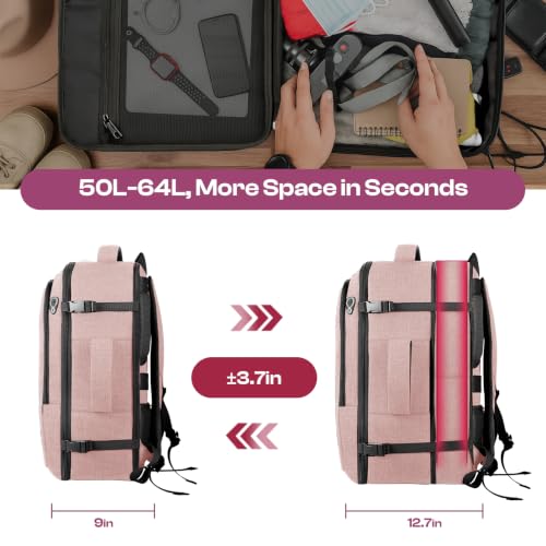 Image of Travel Backpack for Women, 55L TSA Approved Fit 18.4In Laptop,Pink
