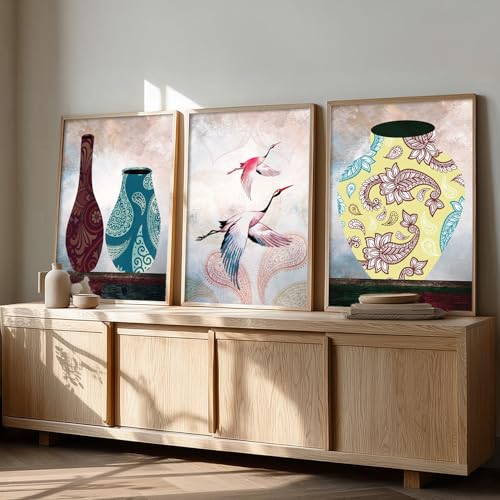 Image of kotart Set of 3 Framed Paintings for Wall Decoration Abstract Paintings Modern Art Wall Painting for Living Room Bedroom - Paintings with Frame (Art 9, 10x13 inch)