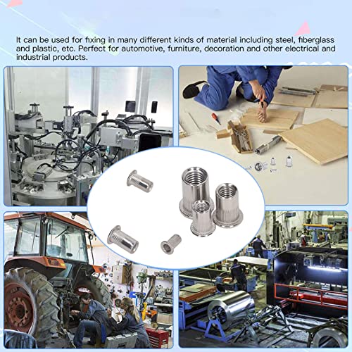 304 Stainless Steel Rivet Nut Kit | 180 Pcs M3 M4 M5 M6 M8 M10 Flat Head Threaded Insert Nuts | for Automotive/Furniture/Industrial Use | Long - lasting & Sturdy