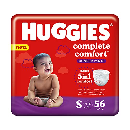 Image of Huggies Complete Comfort Wonder Pants, Small (S) Size Baby Diaper Pants, (56 count) with 5 in 1 Comfort & Mamaearth Milky Soft Body Wash for Babies with Oats, Milk and Calendula - 400 ml