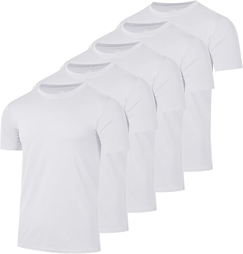 Real Essentials - Paquete de 5 camisetas deportivas de manga corta para niños y niñas, de secado rápido, repele la humedad