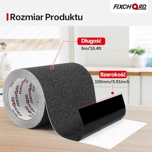 FIXCHORD Antypoślizgowa taśma klejąca, 5m*150mm taśma antypoślizgowa, do użytku wewnątrz i na zewnątrz, nieślizgająca się taśma na biegi schodów, wodoodporna, 80 ścierniwo, Żółto-czarny