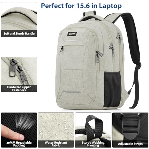 Image of BIKROD Backpack for Men Women, School Backpacks for Teen Boys, Business Anti Theft Sturdy Travel Laptop Backpack, Water Resistant 15.6 Inch Computer Bag Gift, Beige