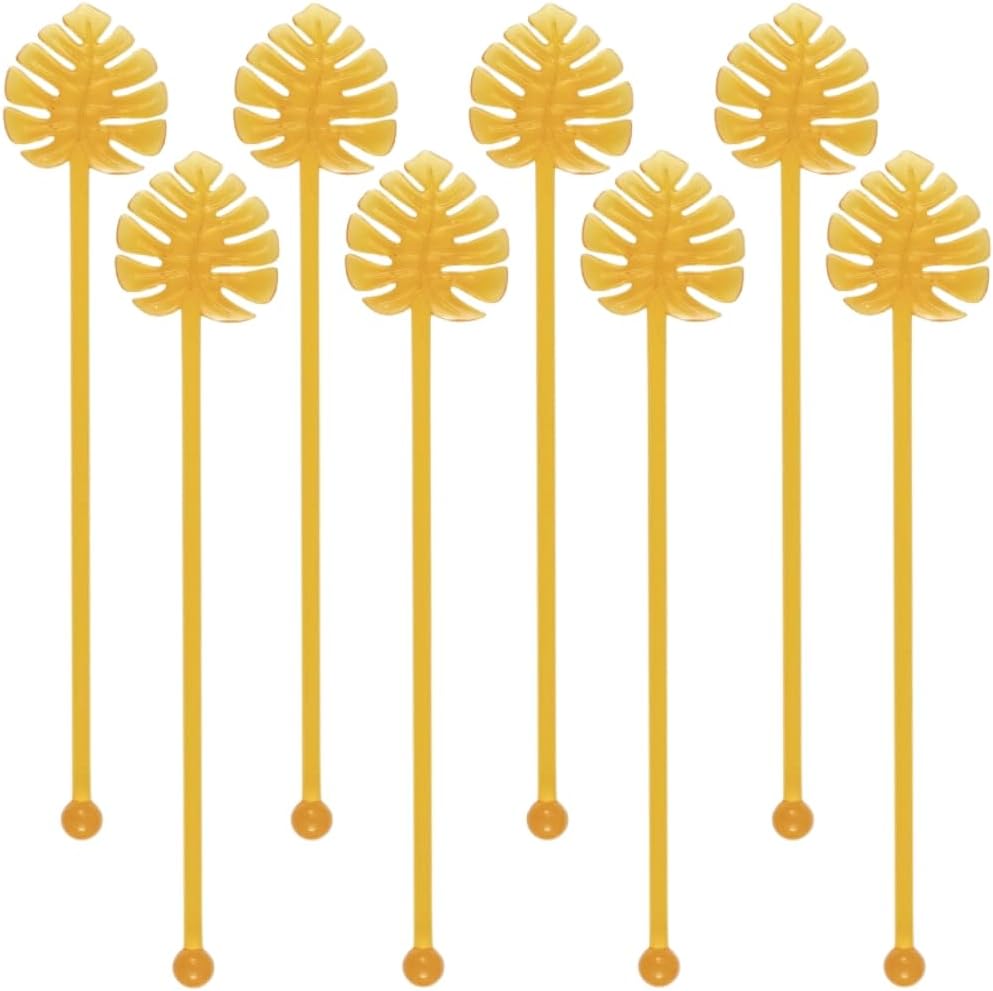 Gold Palm Leaf Plastic Drink Stirrers (6.5") 8 Count - Stylish & Reusable Beverage Accessories - Perfect Cocktail Mixers for Parties, Weddings & Events