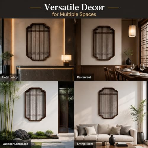 Decoración de pared de madera maciza: marco de ventana retro con celosía de 70x40x13cm 6
