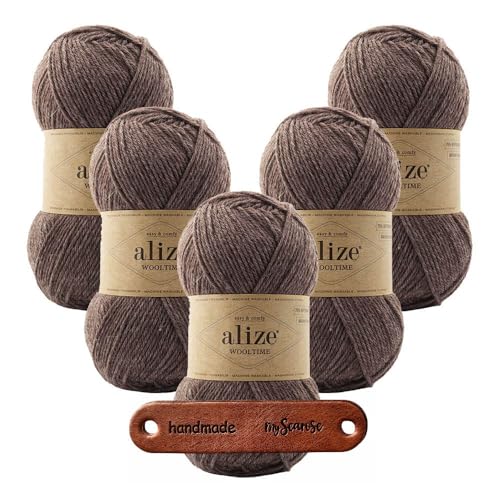 ALIZE 5 x 100g WOOLTIME 240 Cocoa Premium Wolle weiches Wollmischgarn für Socken Pullover und Winteraccessoires mit mySearose Label