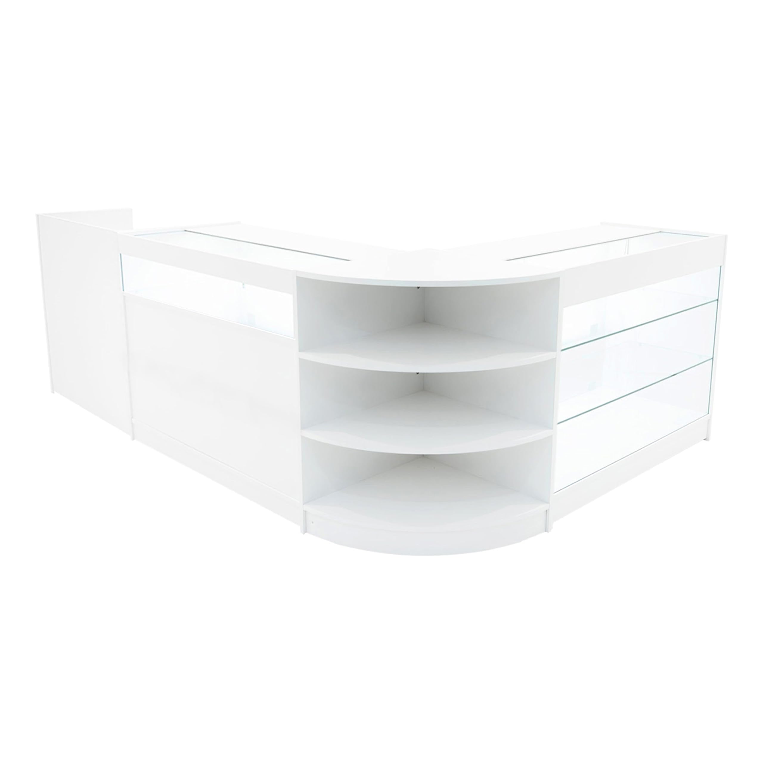 Comptoirs de Vente en MDF Blanc à LED Blancs Ensemble Hyperion LM60 TB60 B1200 K1200 3 Unités de Rangement Étagères Internes Portes Coulissantes Verouillables Réception Bureau Vêtements [Clés INCLUS]