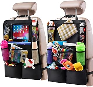 Helteko Car Seat Organiser, Kick Mats Back Seat Protector with Touch Screen Tablet Holder, Car Backseat Organiser for Kids, Car Travel Accessories, Car Organiser with 9 Storage Pockets, 2 Pcs