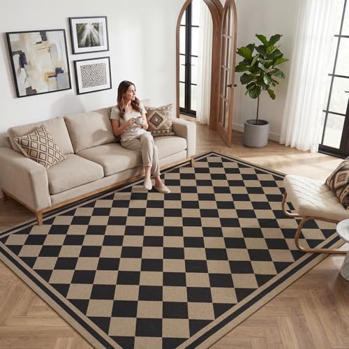 Easy Jute Indoor Outdoor Rug-Area Rug Farmhouse Patio Outdoor Carpet-Backyard Patio Porch Rug Easy Cleaning High Traffic Pet Friendly Non Shedding Black 4x6 FT — view 3