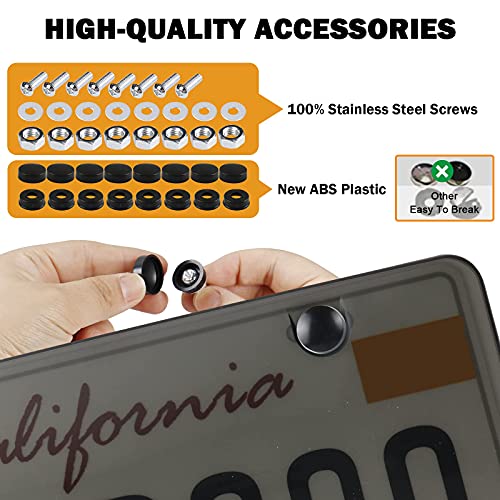 2 Pcs License Plate Covers Shields,Smoked Tinted Unbreakable Polycarbonate Uv Resistant Protect Your Front & Back License Plates Black #TOP4