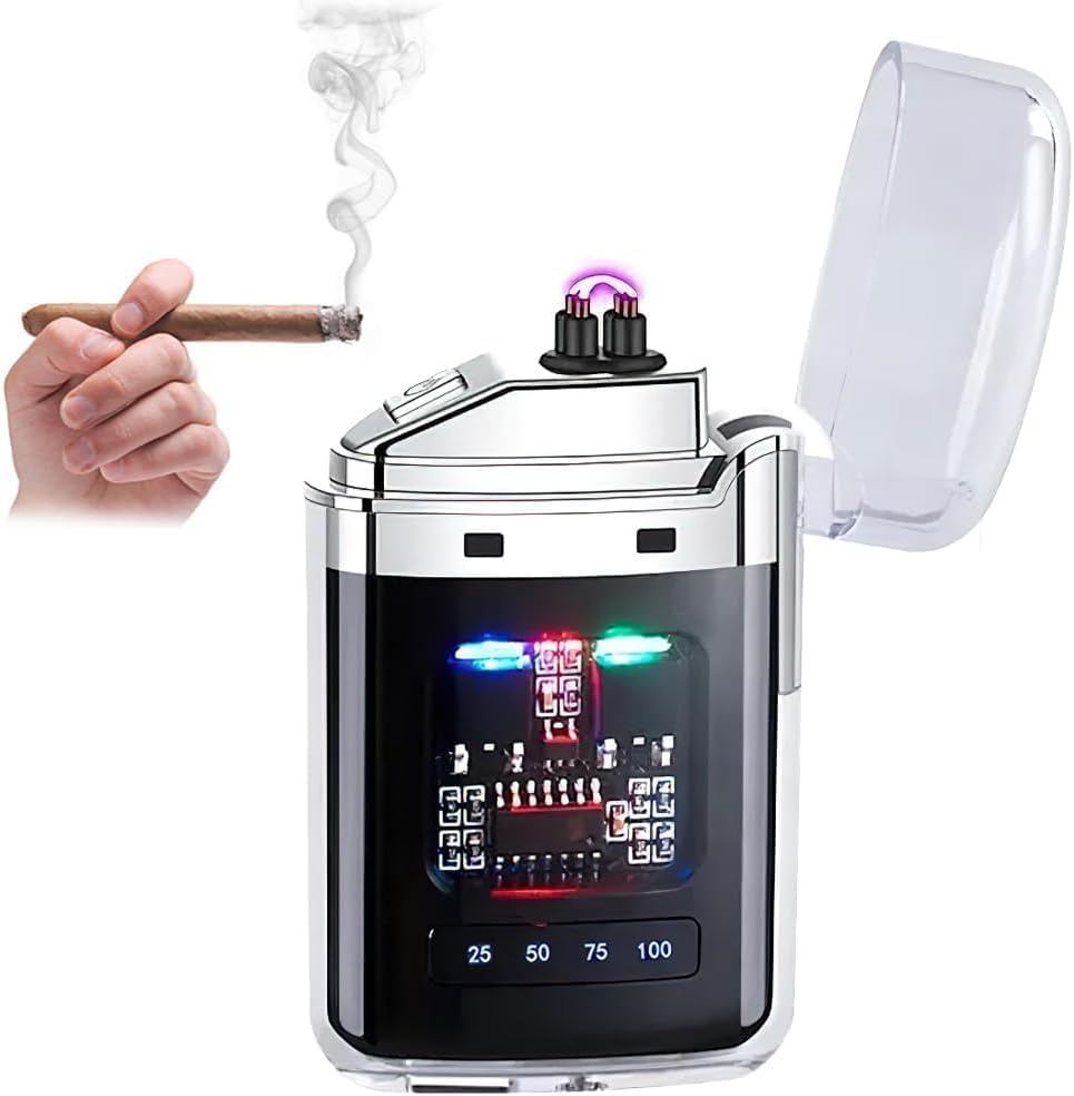 VATTU Transparent Electric Plasma Lighter Windproof Dual Arc USB Rechargeable Pocket Lighter Stylish Flameless Lighter for Smoking Camping Outdoor Survival for Men Women