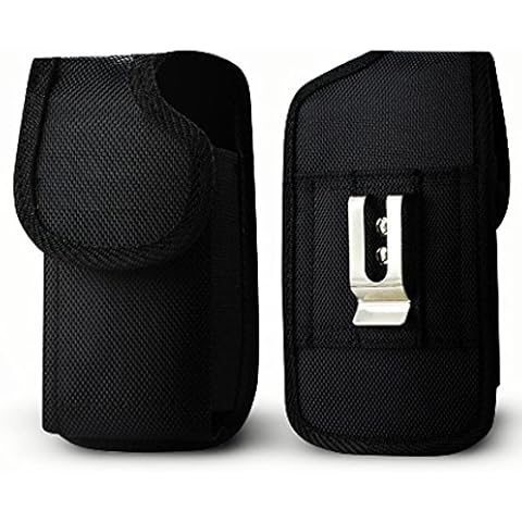 Galaxy S6 Belt Clip, Galaxy S6 Edge / Galaxy S6 Acitve Belt Clip, Kuteck [Rugged Series] Black Carrying Cell Phone Case Belt Clip Holster Pouch Cover For Samsung Galaxy S6 and S6 Edge , Strong Metal Belt Clip, Heavy Duty Nylon Material (Fits Galaxy S6 or S6 Edge With Otterbox Case / Lifeproof Case / Mophie Juice Pack Air or Other Hybrid Armor Case On) w/Stylus Touch Pen (Black) Cover