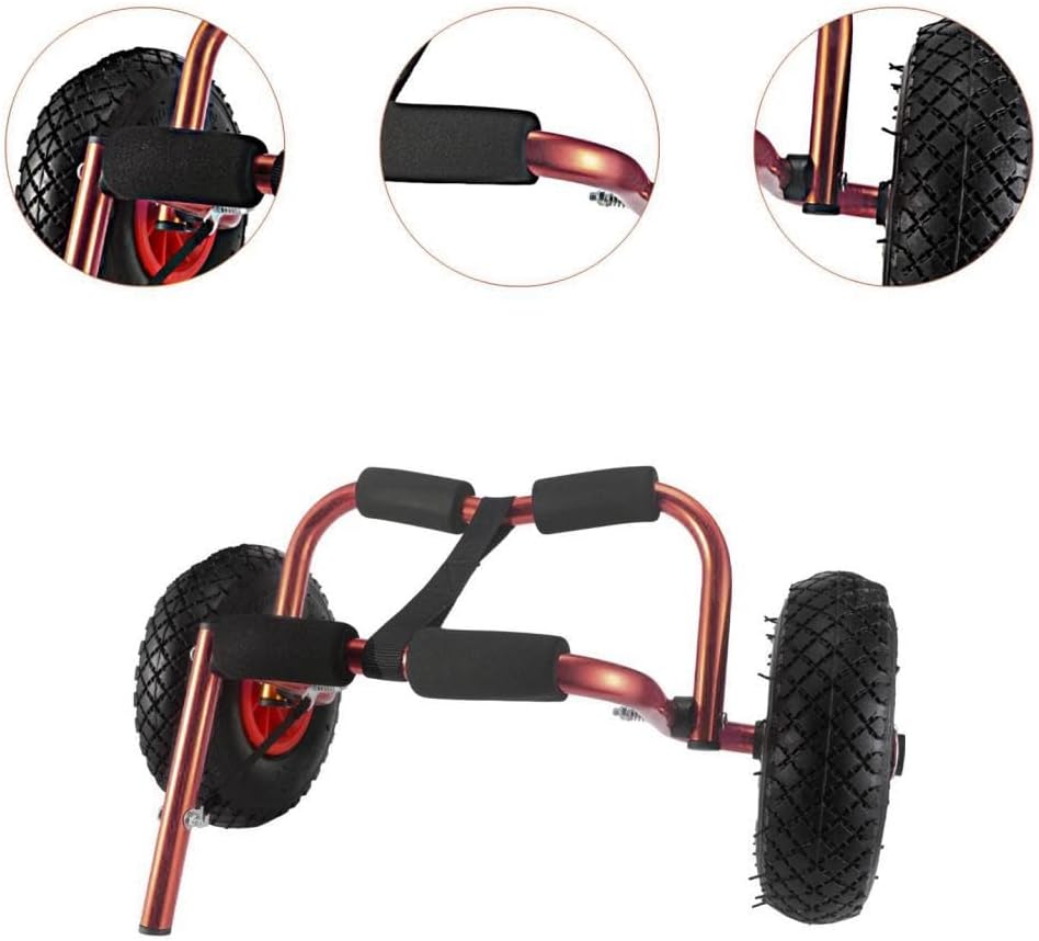 kowaku Kayak Cart Kayak Trailer Folding Aluminum Tube 10 inch Solid Wheel Carrying Practical Adjustable Canoe Transport Cart Trolley