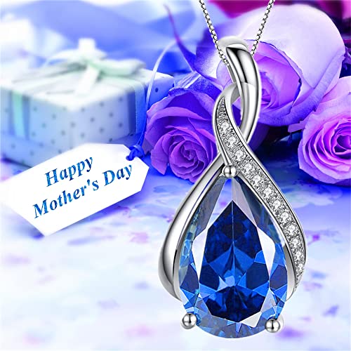 MABELLA Classic Sterling Silver Pendant Necklace Pear Cut Simulated RUBY SAPPHIRE EMERALD Birthstone Jewelry Gifts for Women4