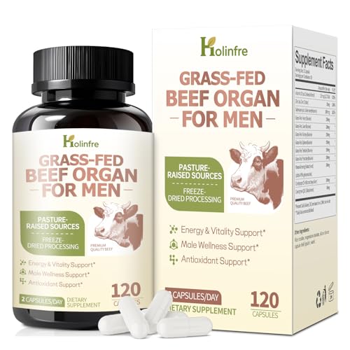 Grass Fed Beef Organ Supplement for Men - Beef Liver Capsules Pasture Raised Beef Organs with Heart Liver Kidney Spleen Testicle & Prostate Zinc Selenium Vitamin D3 Ginseng Cordyceps