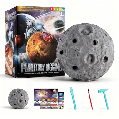 Kit excavación Planetas niños Juguete Educativo Piedras Preciosas minerales fósiles Ciencia Aprendizaje arqueología Infantil Regalo Original cumpleaños exploración curiosidad Aventura (Luna)