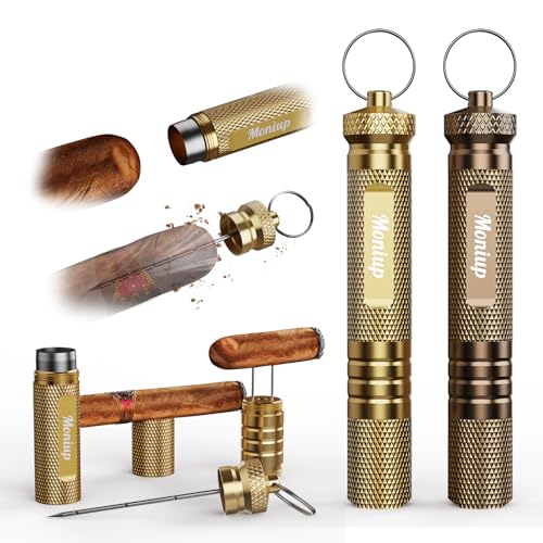 2-Pack 4-in-1 Cigar Draw Enhancer Tool with Cigar Poker & Punch Cigar Holder & Cigar Nubber Multifunctional Cigar Accessories Kit Easy Carry & Use Key Ring Set Fits All Cigars