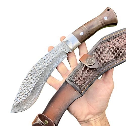 Obespina Gros Couteau Traditionnel damascus Népalais Camping Lame Fixe Acier Damas Manche Bois Collection Custom Cadeau Homme Suminagashi VG10 forge artisanat custom camping