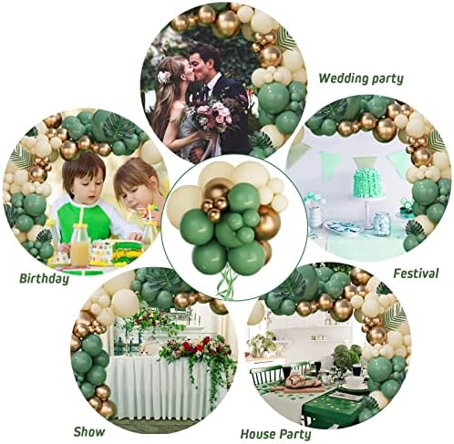 Sage Green Balloon Arch Kit, Olive Green Balloon Garland Kit, Green and Gold Balloons for Birthday Party, Baby Shower Decorations, Wedding, Bridal Shower, Jungle Safari Theme Party Decoration
