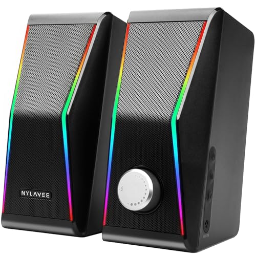 Nylavee Computer Speakers, Hi-Fi Stereo Sound PC Speakers with Bluetooth 5.0 and 3.5mm AUX-in, 14W AC Powered, Built-in Equalizer Modes and RGB Lights for Desktop PC, Monitor, Laptop, PS5, Xbox by Nylavee - Used condition - US$56.42