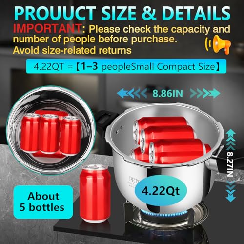 Image of Premium 4.22 Quart Stainless Steel Pressure Cooker, High-End Compact Cooker, Brand Quality Craftsmanship, Induction Ready for Elegant Home Cooking