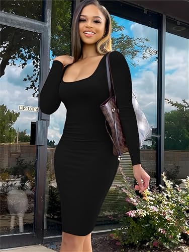 Nimsruc Womens Autumn Casual Sexy Long Sleeves Bodycon Dress Basic Pencil Midi Club Dresses2
